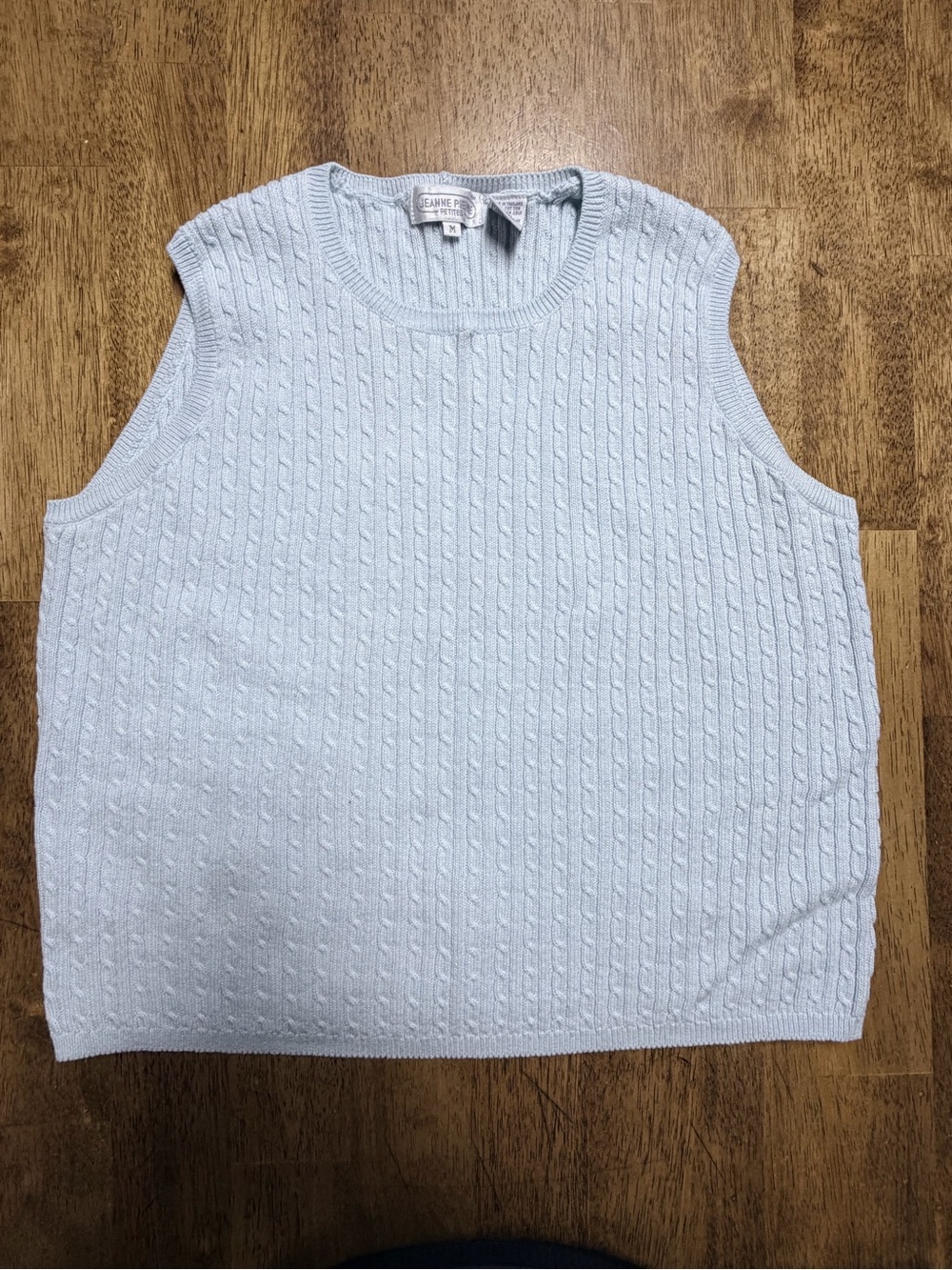 JEANNE PIERRE Medium Light Blue Ribbed Knit Top Vintage